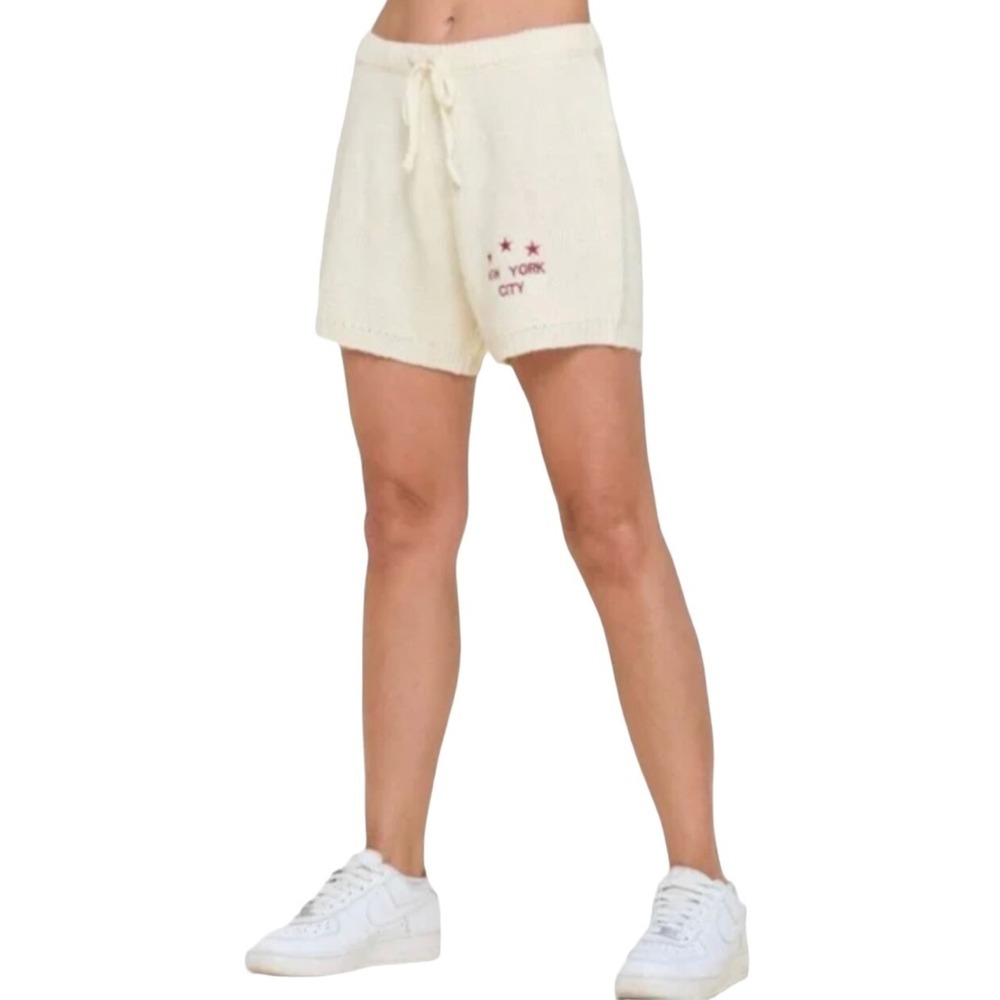 Spirit Jersey Womens Size L New York City Cream Knit Shorts NYC Star Graphic NEW